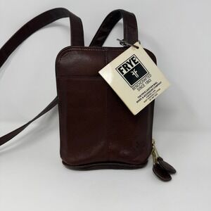 Frye Vintage Dark Brown Leather Small Flat Crossbody Bag Organizer NWT Old Stock